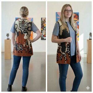 Vintage 70s Intarsia Knit Open Cardigan Vest